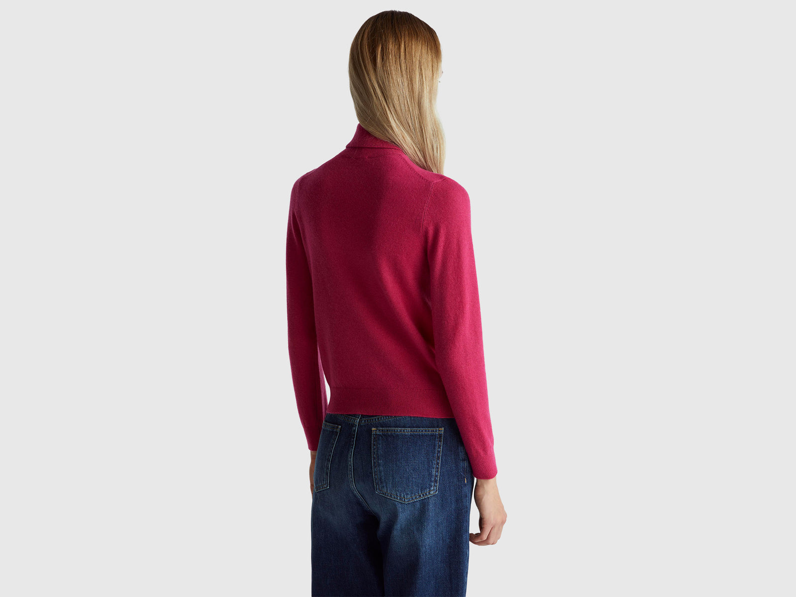 Camisola de gola alta fúcsia em pura lã Merino - ucb_image_B