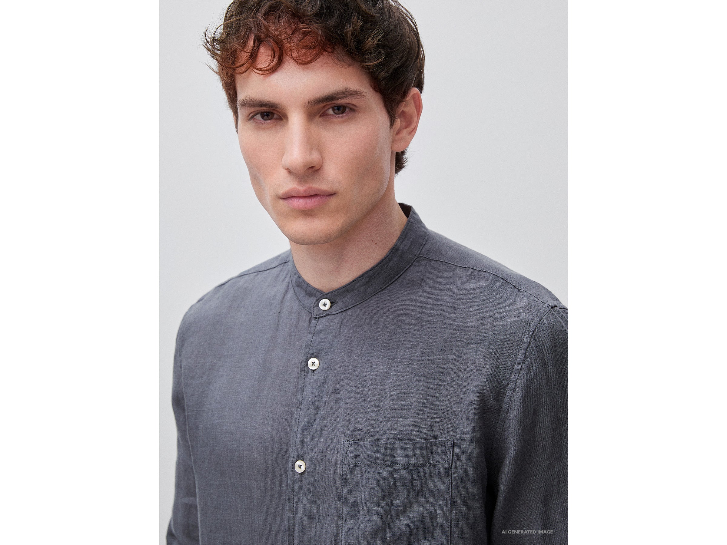 Camisa em linho puro gola coreana - ucb_image_FY