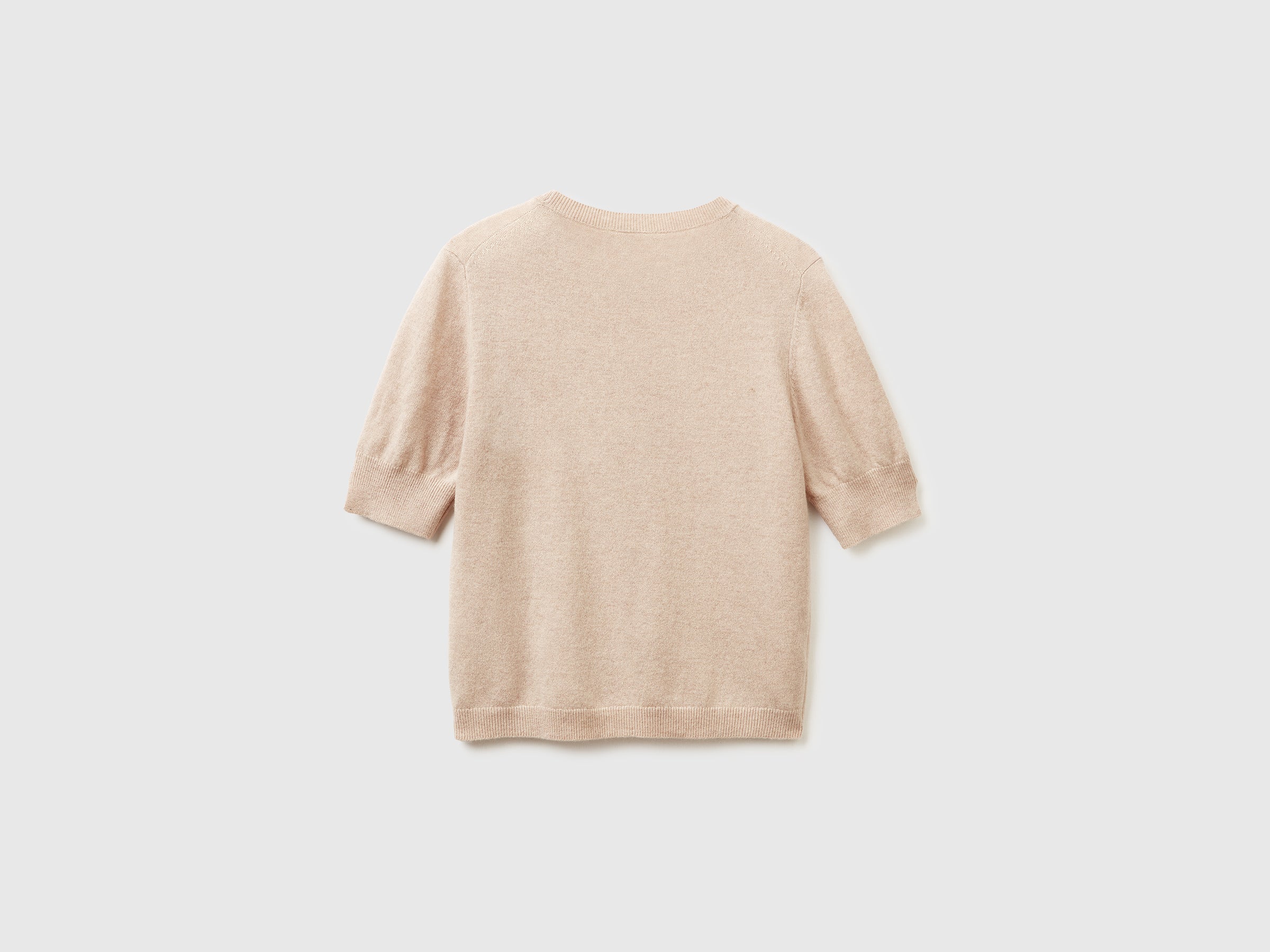 Camisola de manga curta bege em pura lã Merino - ucb_image_BS