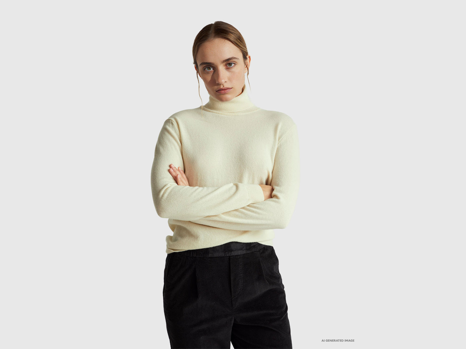 Camisola de gola alta nata em pura lã Merino - ucb_image_F