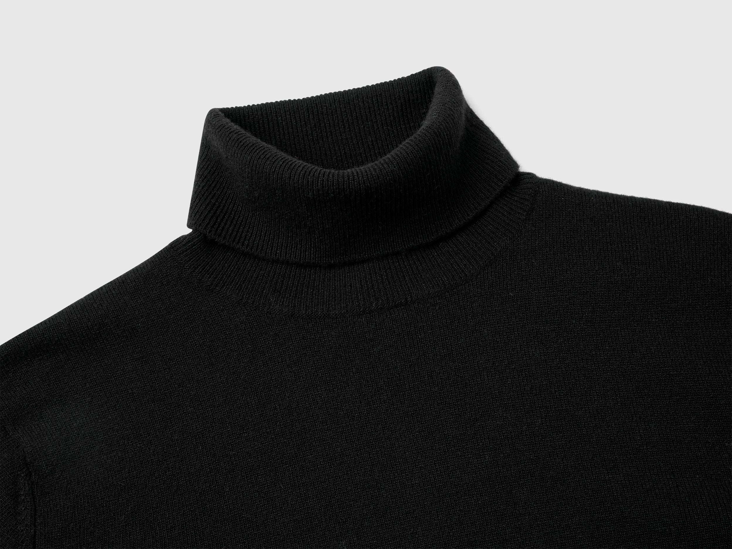Camisola de gola alta preta em pura lã Merino - ucb_image_DS1