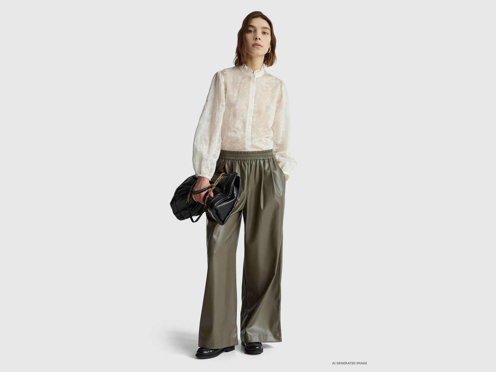 Trousers in imitation leather fabric