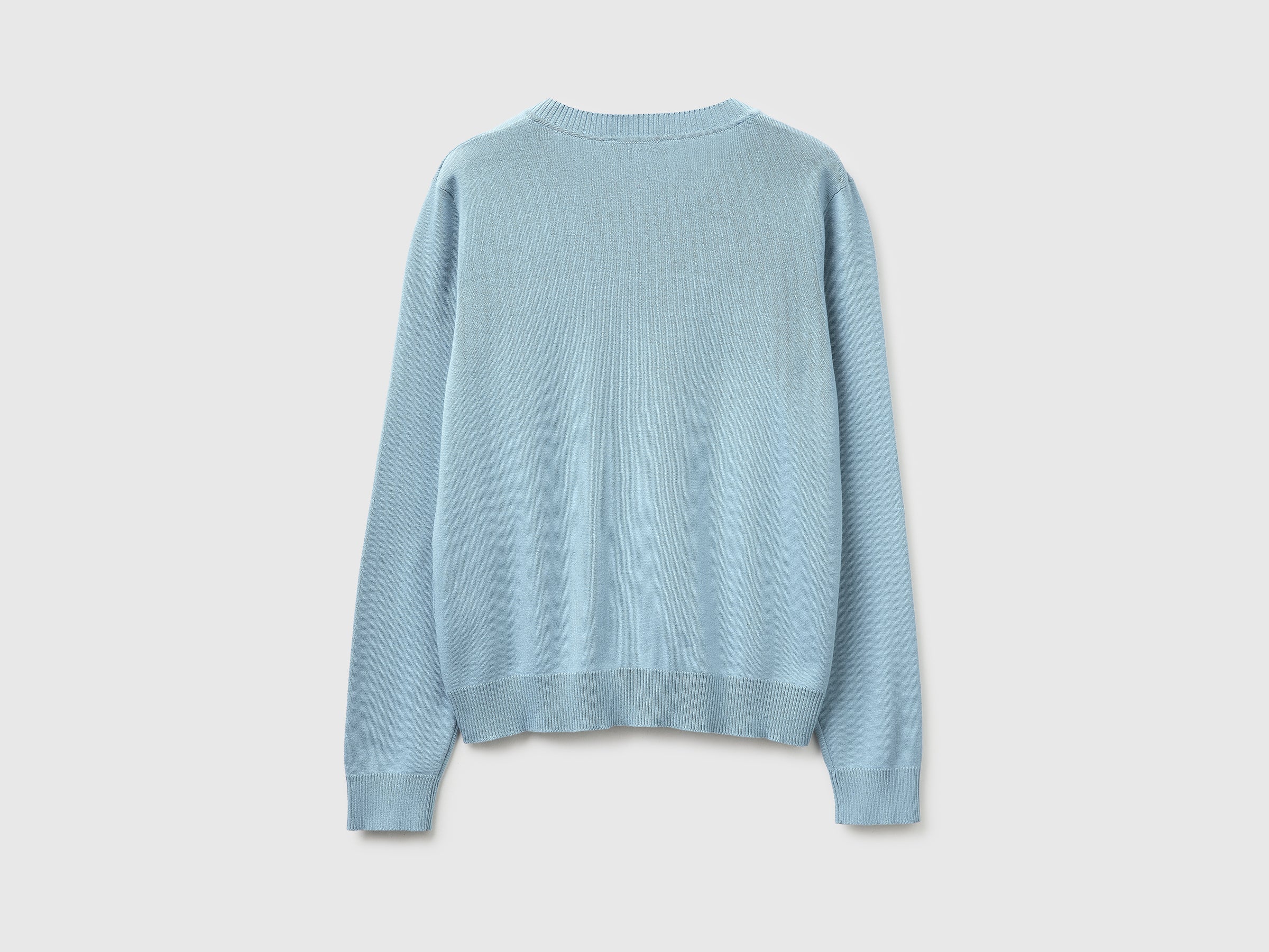 Light blue V-neck sweater in tricot cotton - ucb_image_BS