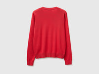 Strawberry red V-neck sweater in tricot cotton - ucb_image_BS