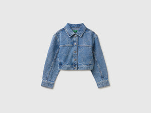 Giubbino crop di jeans ricamato