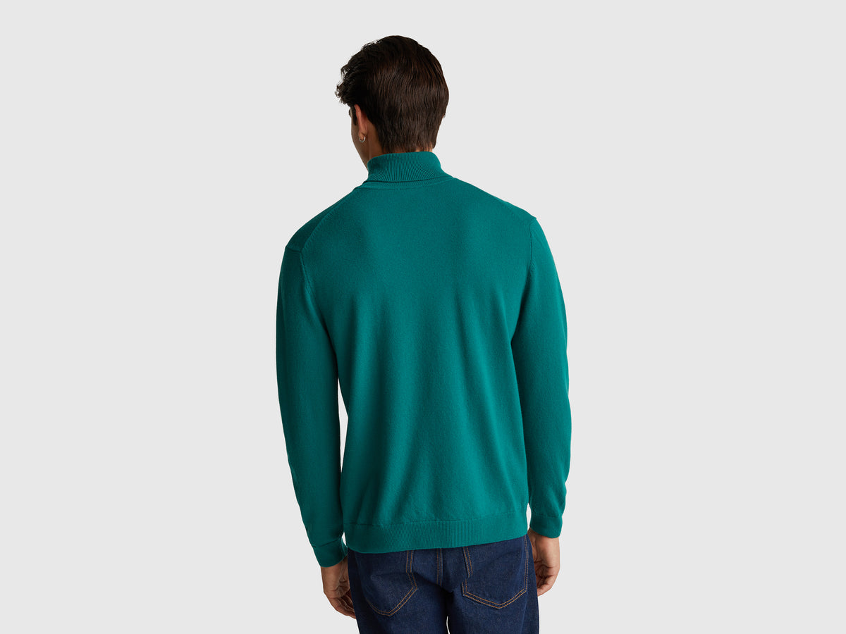 Camisola de gola alta verde floresta em pura lã Merino - ucb_image_B