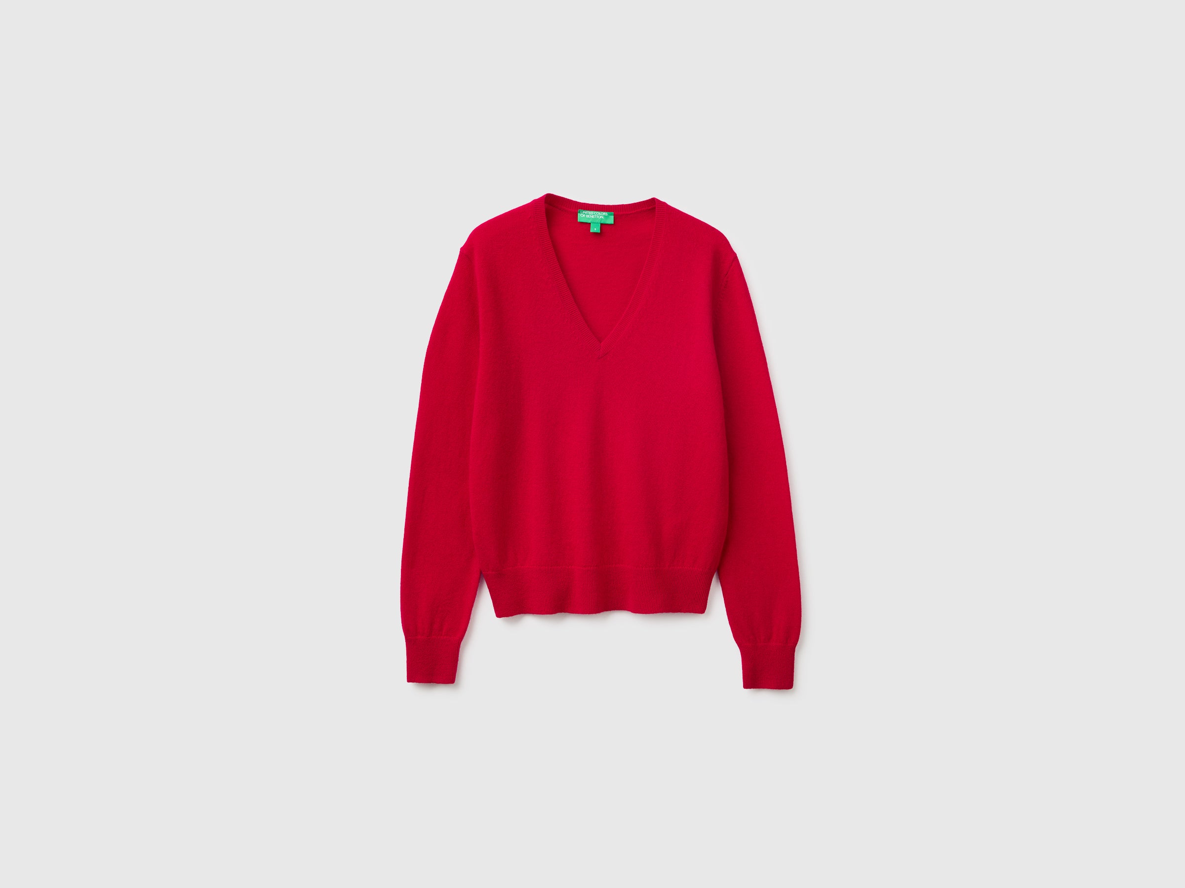 Camisola decote em V vermelho-ameixa em pura lã Merino - ucb_image_FS