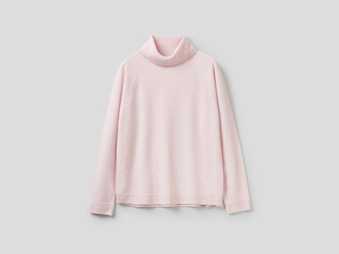 Camisola de gola alta rosa-claro em mistura de lã e caxemira. - ucb_image_FS