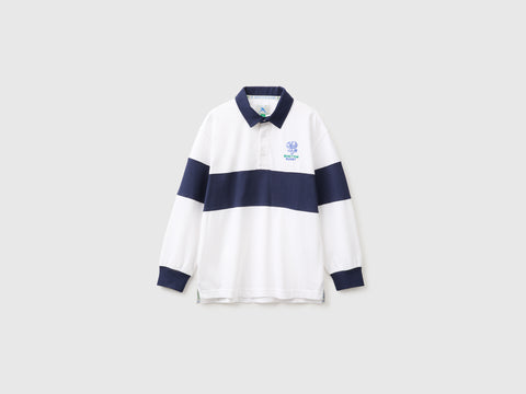 Polo branco e azul Benetton Rugby em algodão orgânico - ucb_image_FS