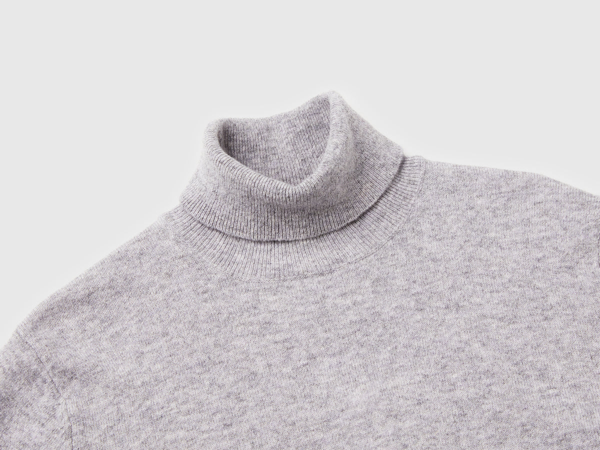 Camisola de gola alta cinza mélange em pura lã Merino - ucb_image_DS1