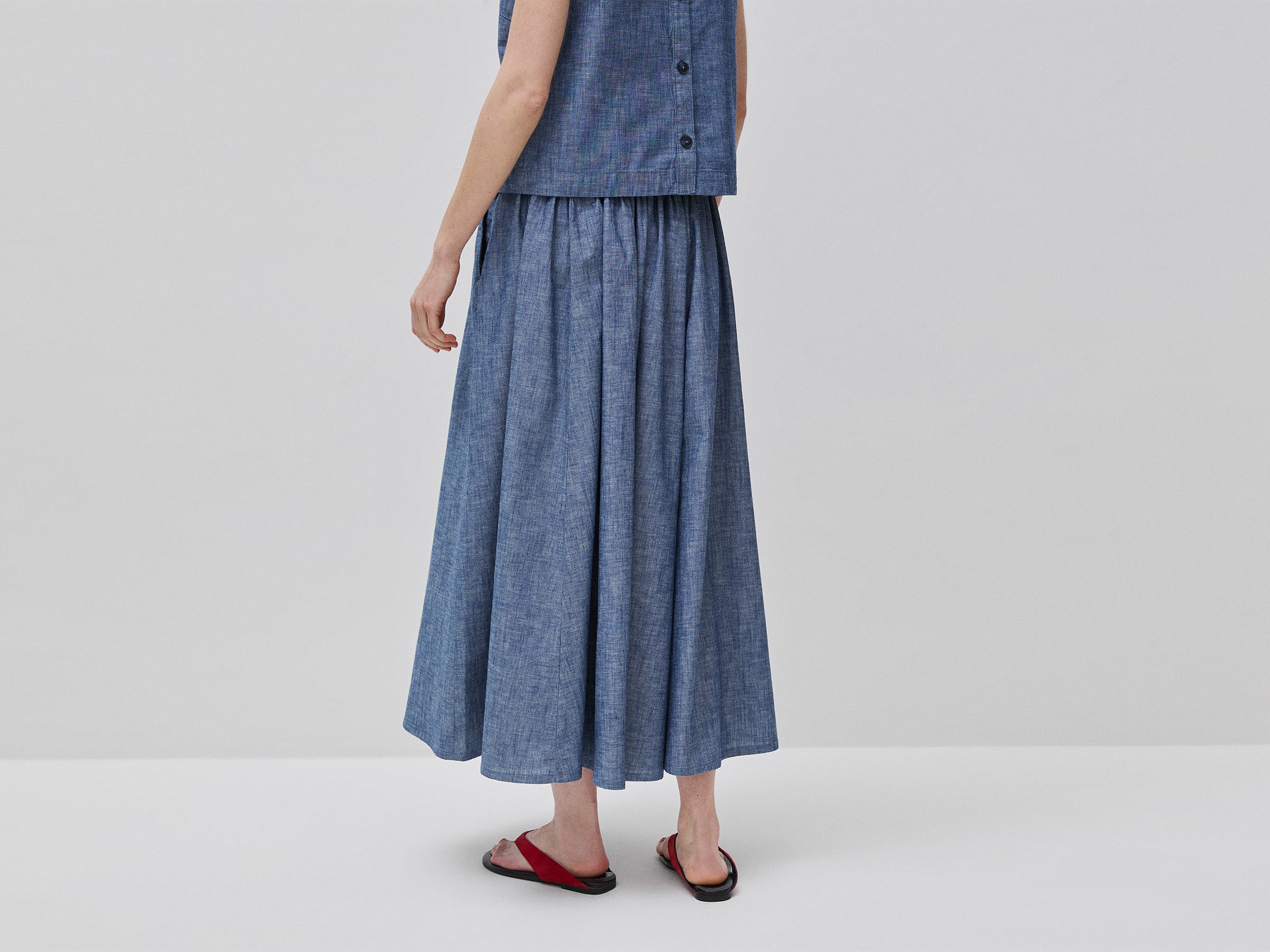 Chambray midi skirt