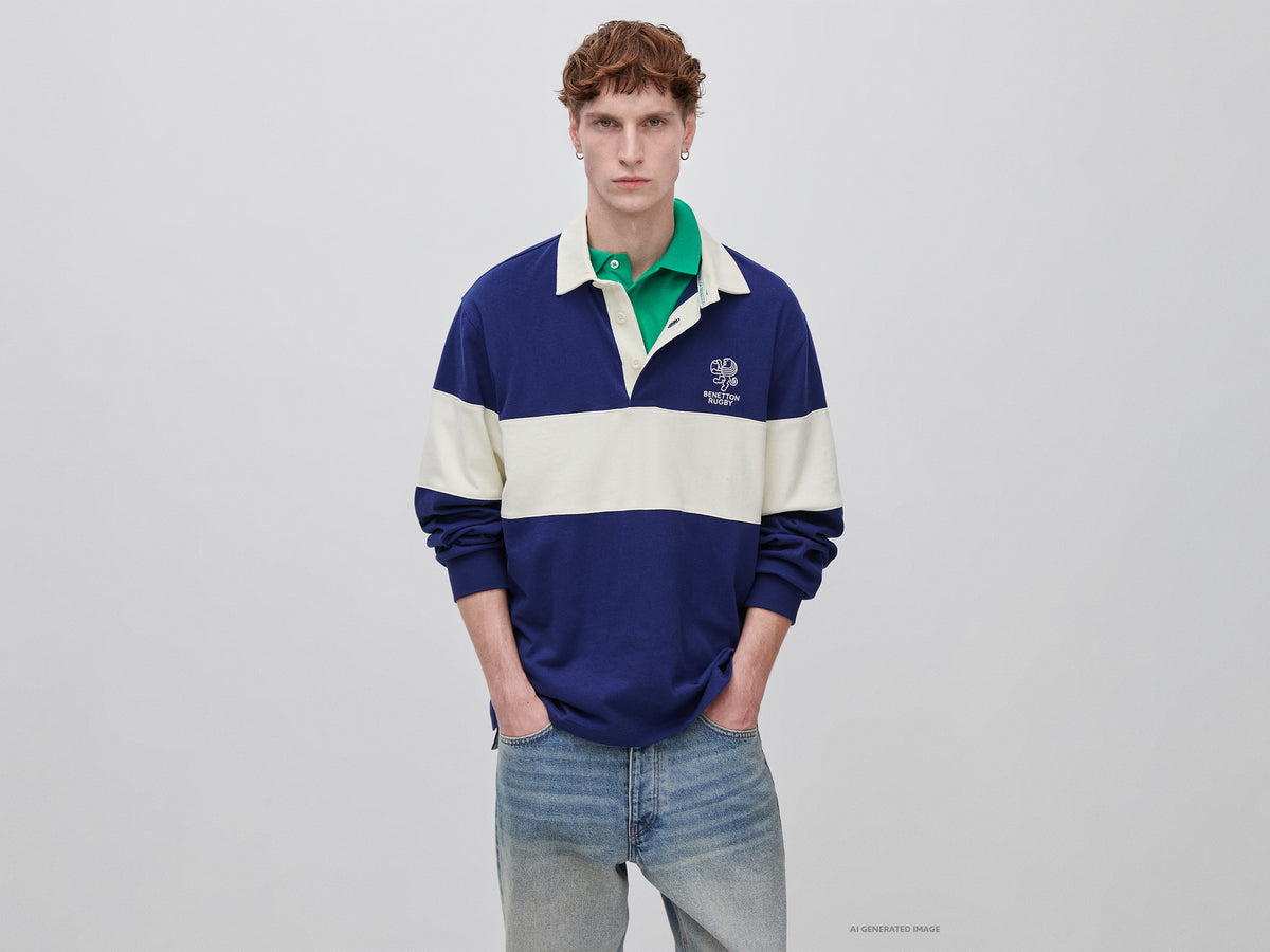 Polo azul-escuro Benetton Rugby 100% algodão - ucb_image_F