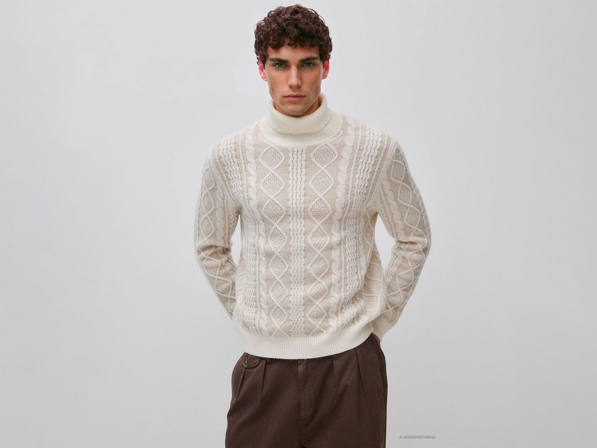High-neck sweater made of a wool blend