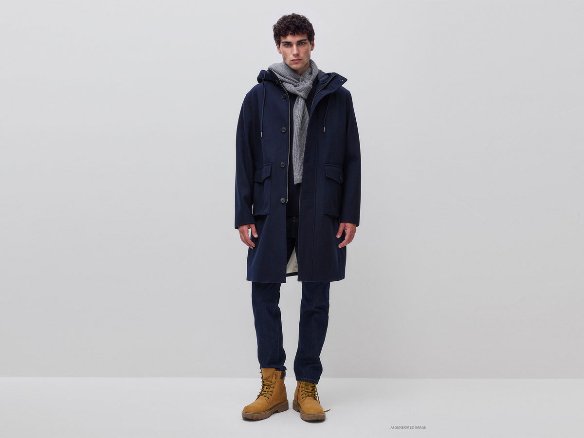 Wool-blend cloth parka