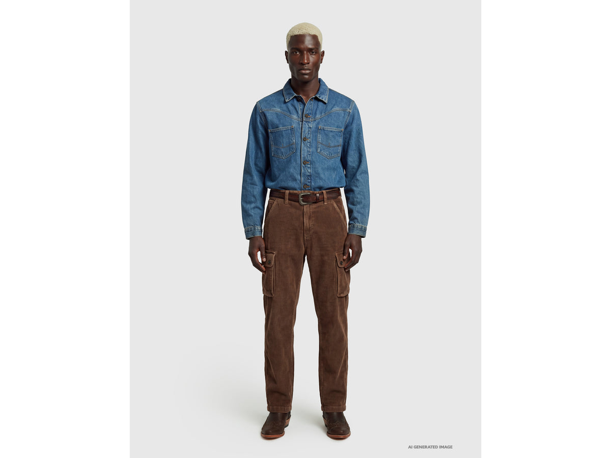 Used-effect corduroy cargo trousers