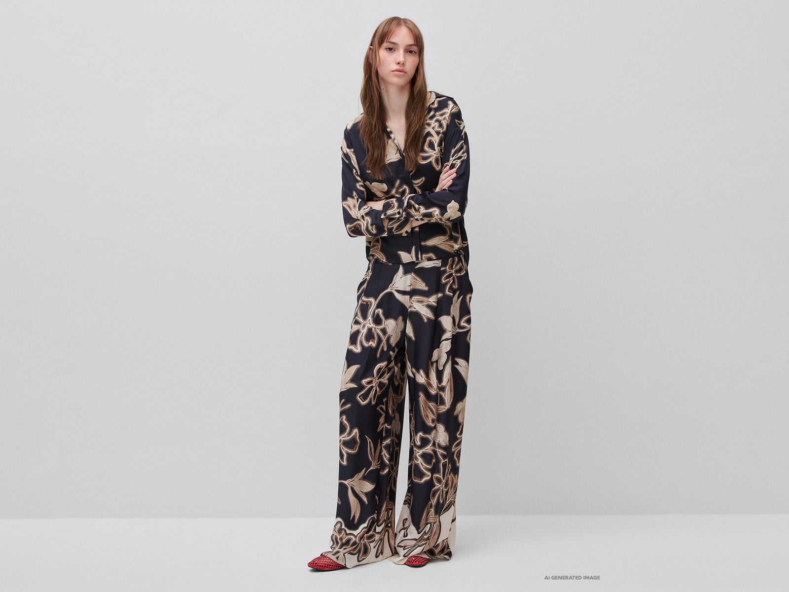 Satin shirt with floral print