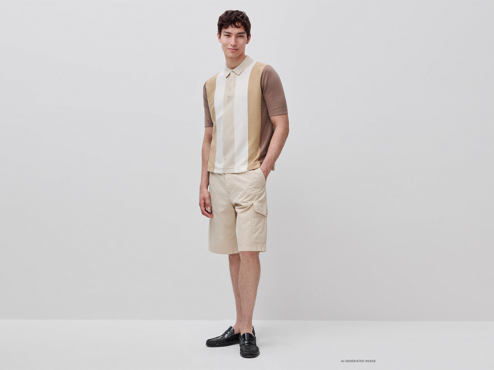 Striped knit polo shirt