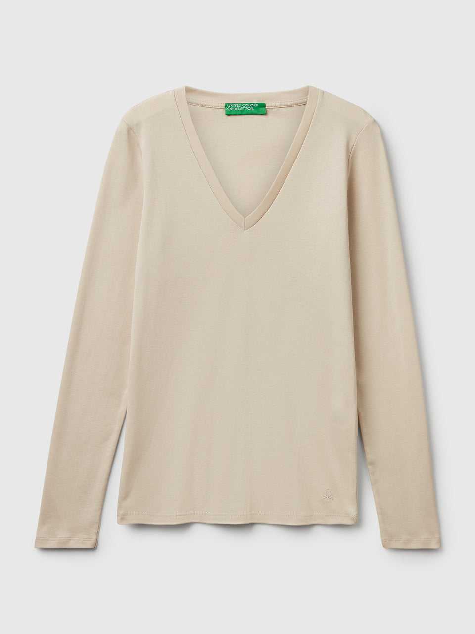 T-shirt bege com decote em V - ucb_image_FS