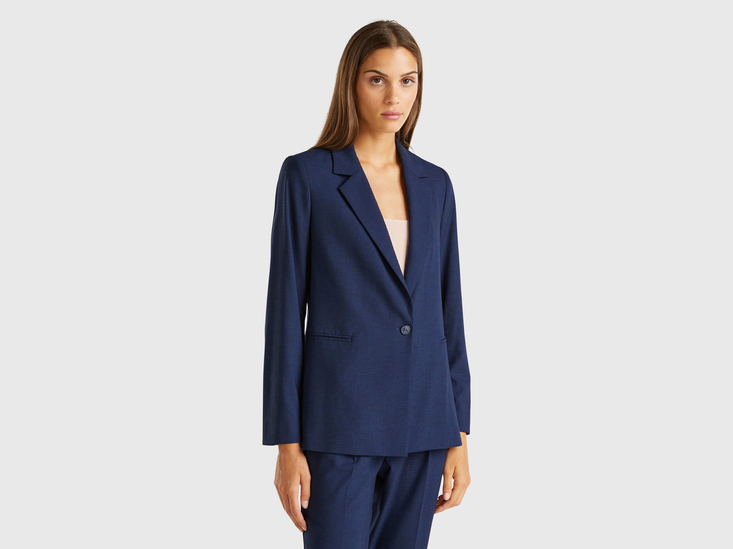 Blazer in misto viscosa stretch Blu Scuro Benetton