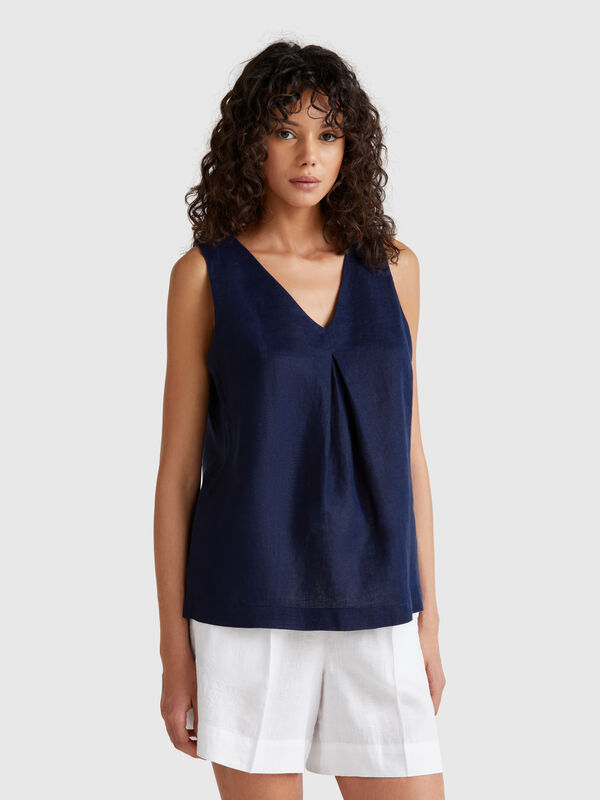 Blusa smanicata in puro lino Donna