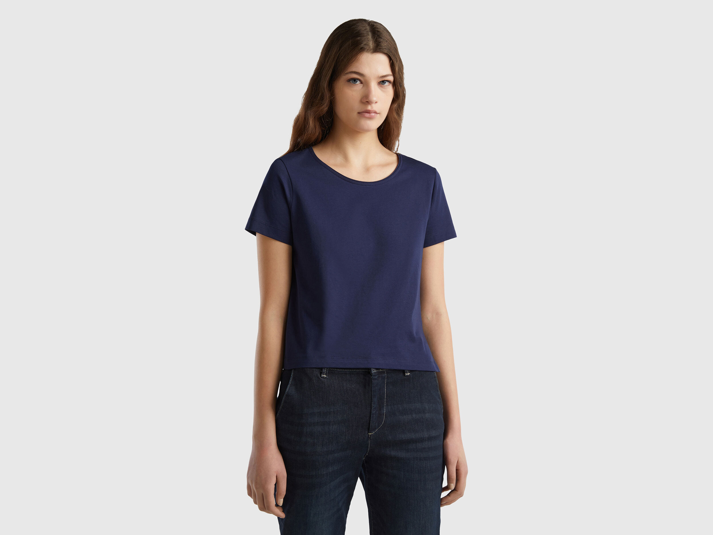 T shirt a manica corta con spacco Blu Scuro Donna Benetton