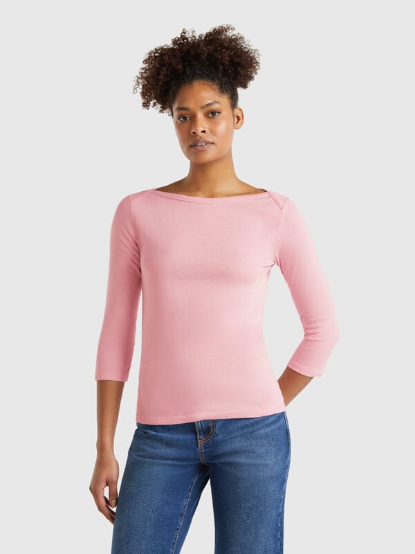 T-shirt con scollo a barchetta 100% cotone Donna