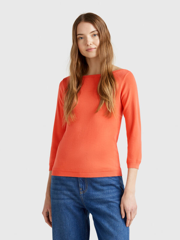 Maglia 100% cotone con scollo a barchetta Donna