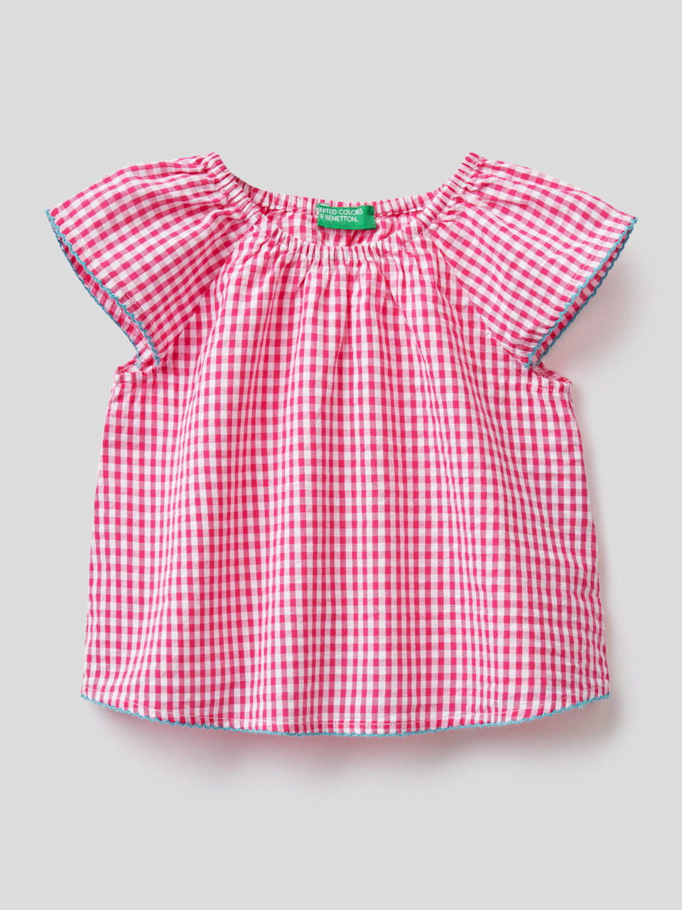 Blusa fantasia vichy in 100% cotone image number 1