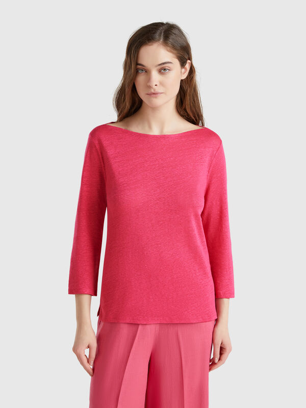 T-shirt manica a 3/4 in puro lino Donna