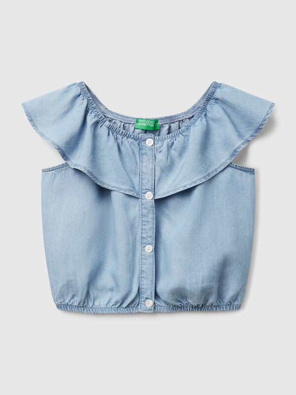 Top in chambray con volant Bambina