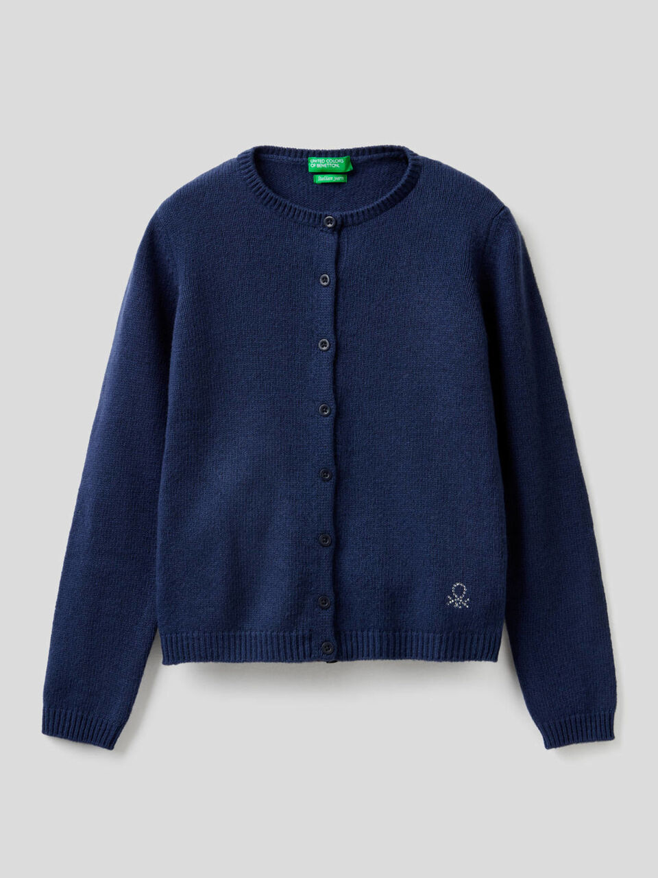 Cardigan girocollo con logo in strass image number 1