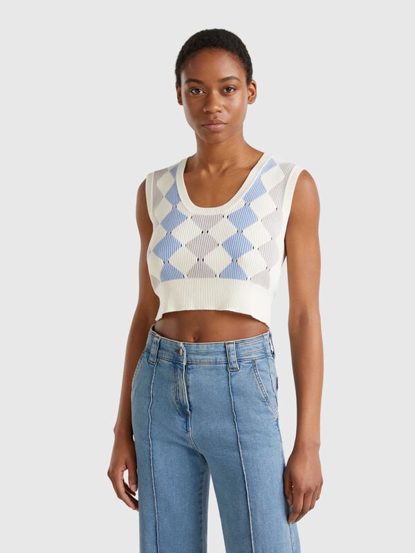 Gilet cropped con intarsio rombi Donna
