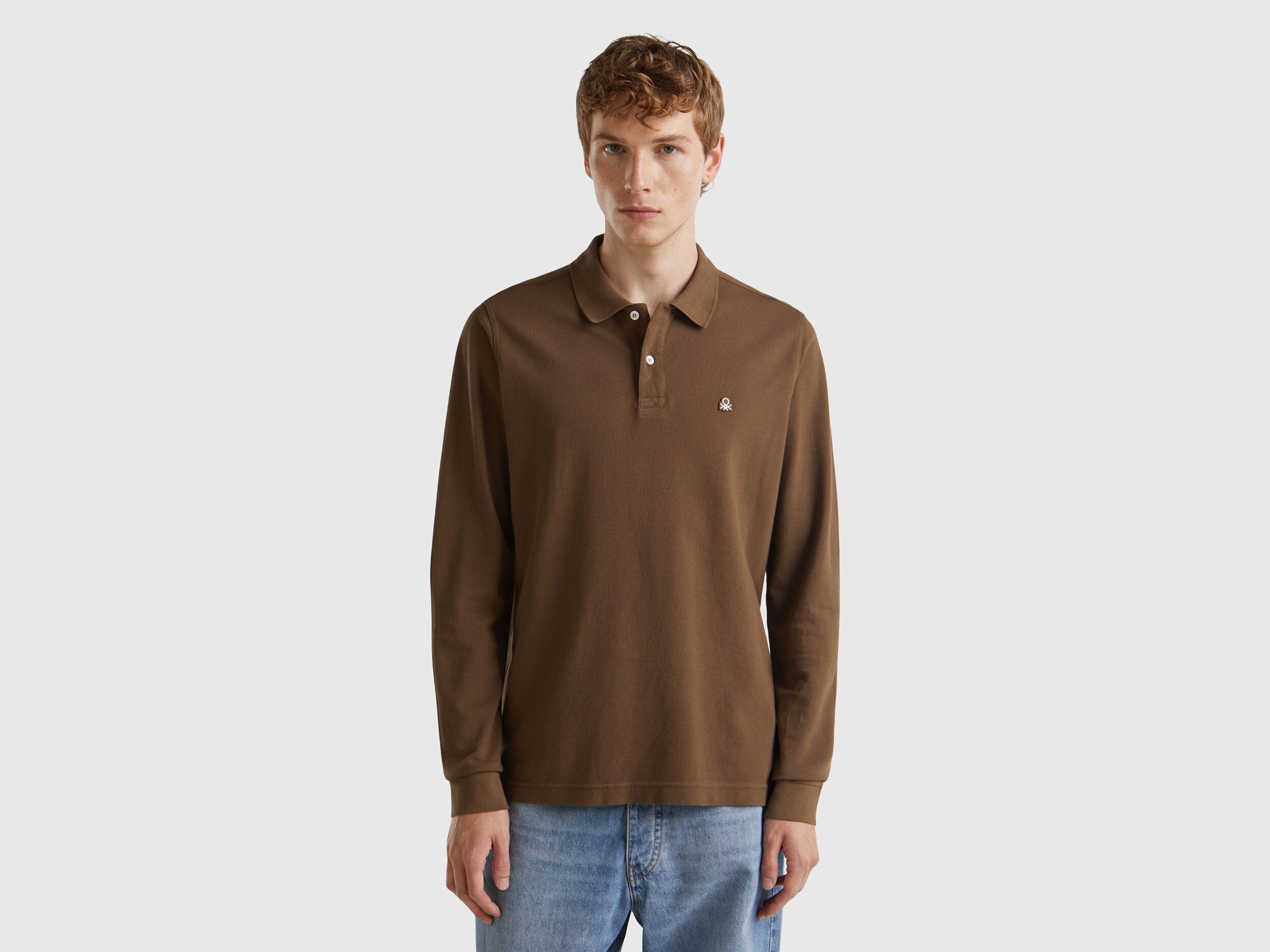 Polo a manica lunga 100 cotone Marrone Benetton