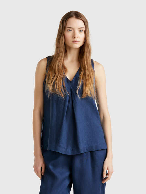Blusa smanicata in puro lino Donna
