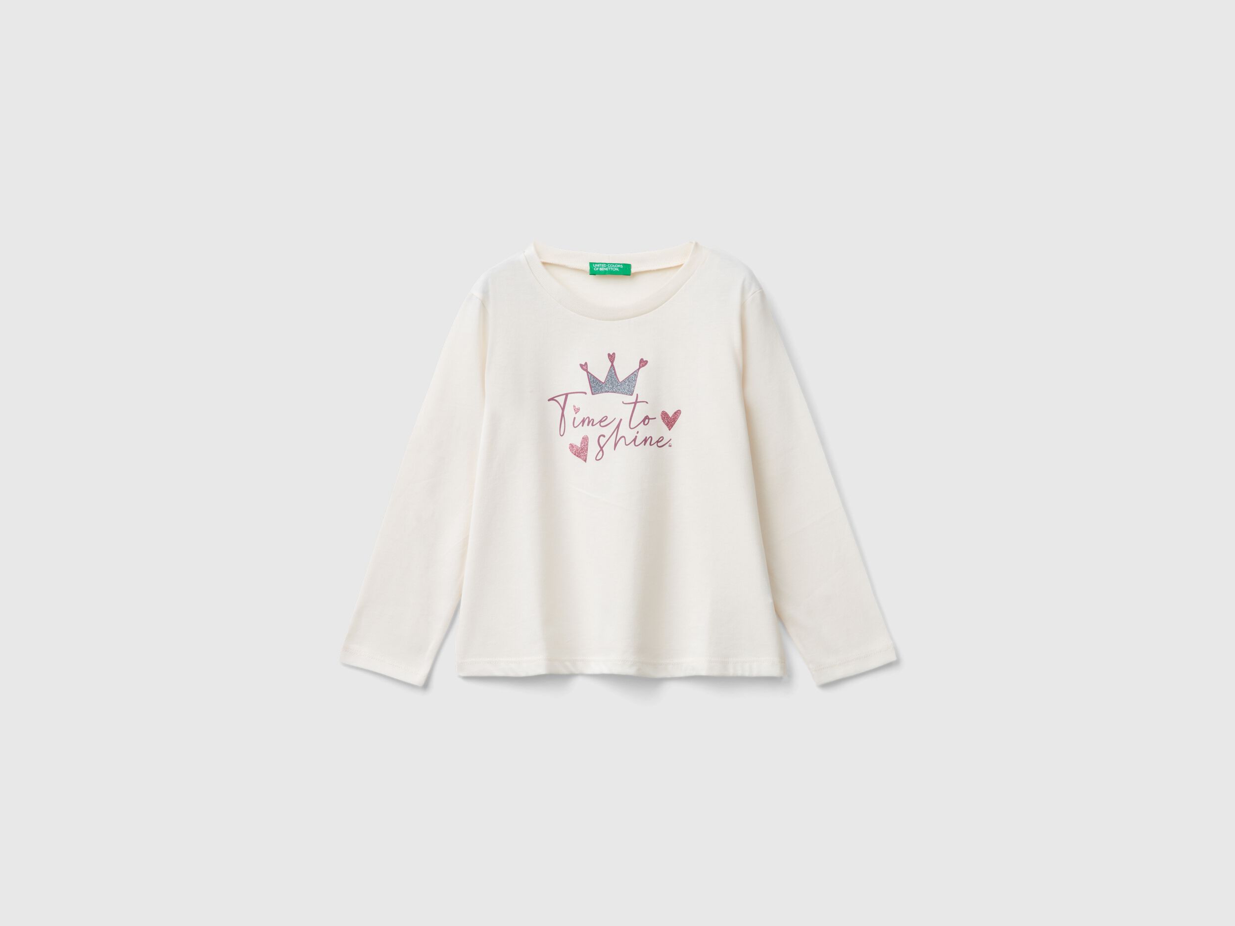 T shirt con stampa glitter Bianco Panna Benetton