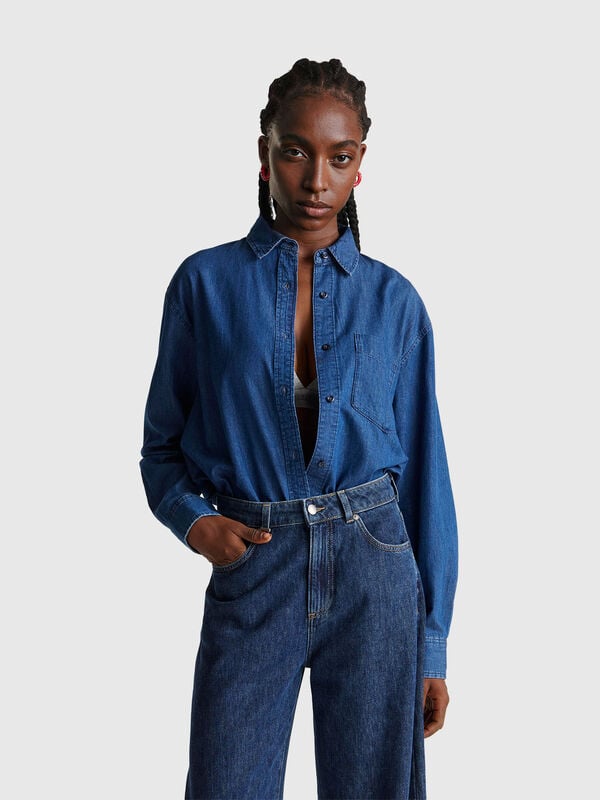 Camicia cropped in chambray Donna