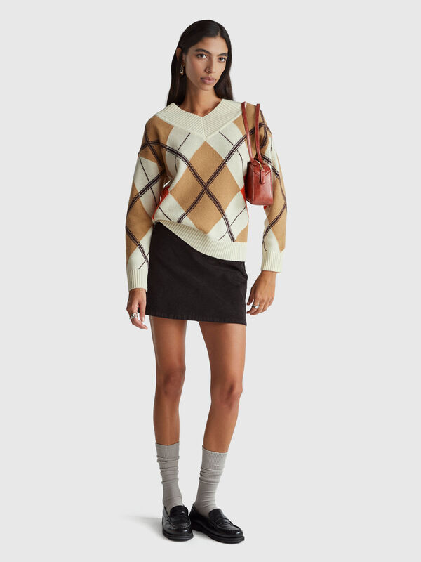 Maglione con intarsio rombi Donna