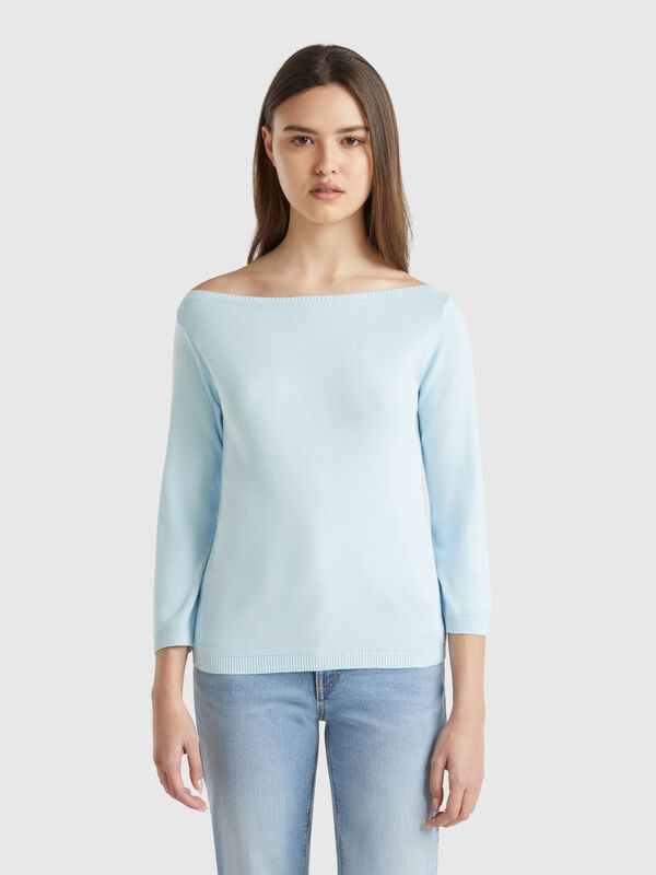 Maglia 100% cotone con scollo a barchetta Donna