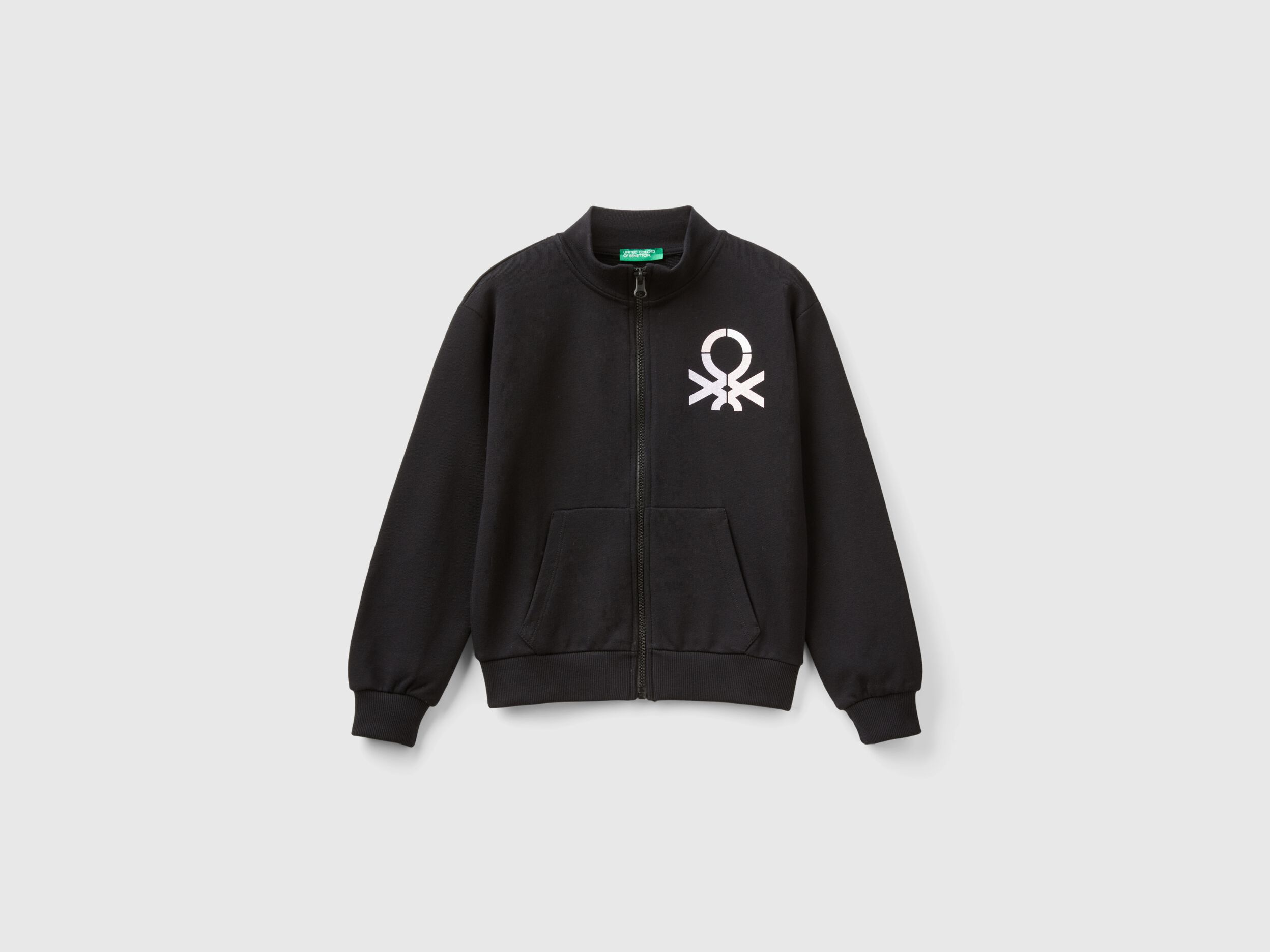 Felpa con zip e colletto Nero Benetton