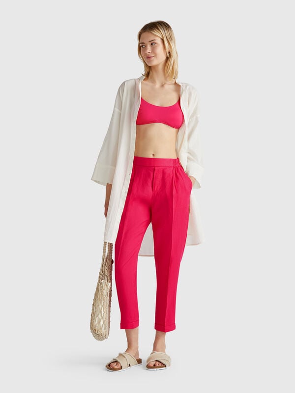 Pantaloni regular fit in puro lino Donna