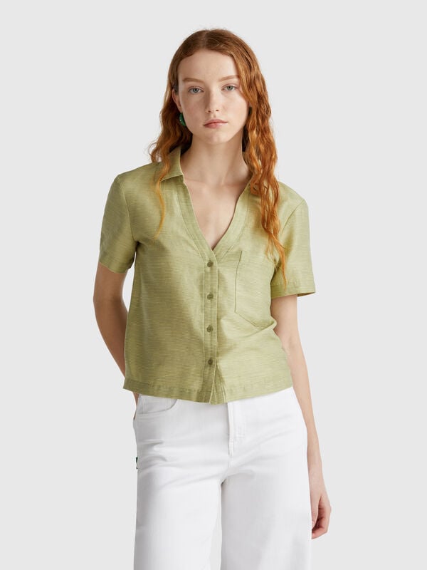 Camicia a righe in misto lino Donna
