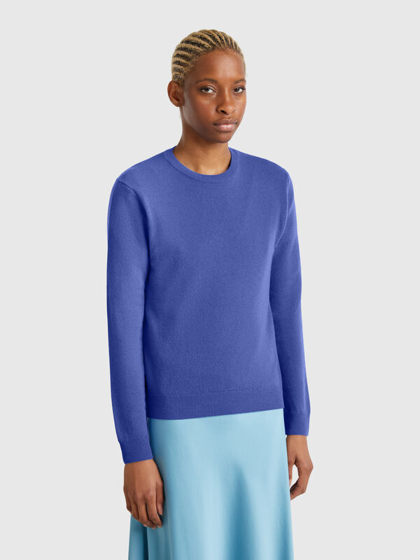 Maglia girocollo bluette in lana Merino Donna