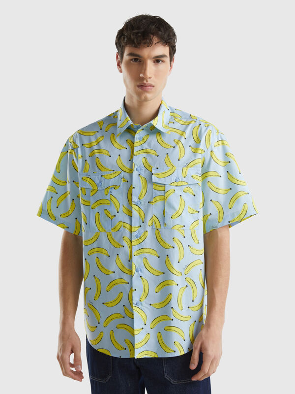 Camicia celeste con pattern banane Uomo