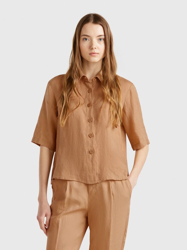 Camicia corta in puro lino Donna