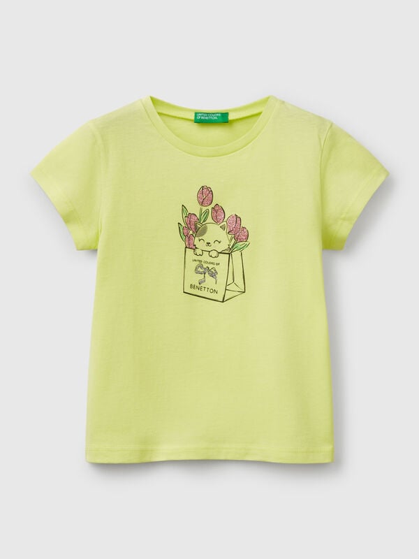 T-shirt in cotone con glitter Bambina