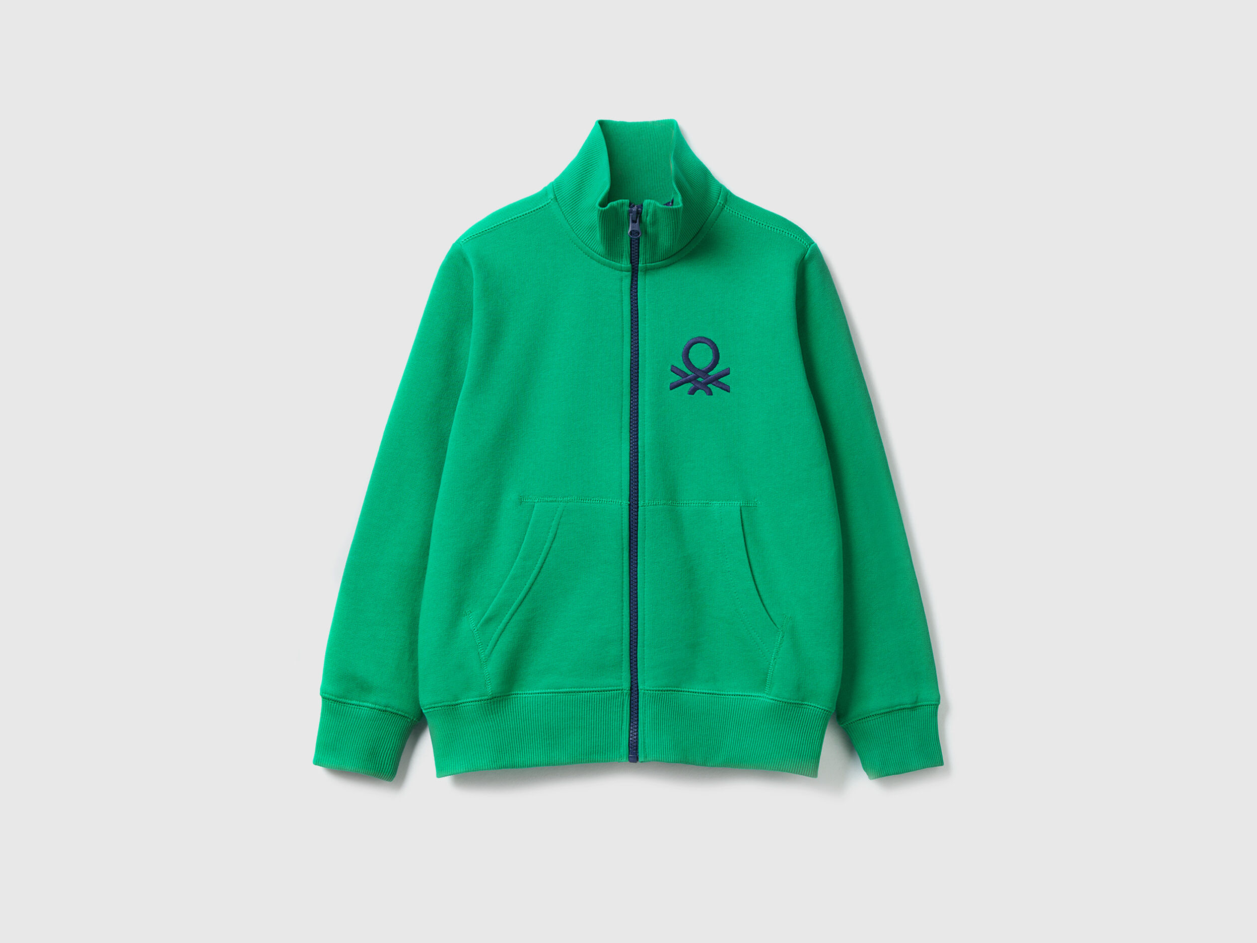 Felpa con zip in puro cotone Verde Bambino Benetton