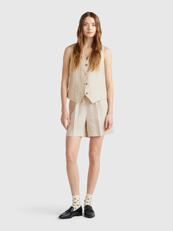 Shorts in puro lino con coulisse Donna
