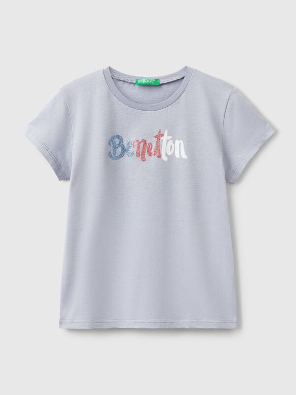 T-shirt con logo glitter in cotone Bambina