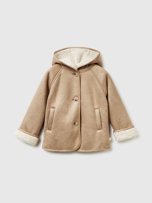 Giubbino con cappuccio effetto scamosciato Bambina