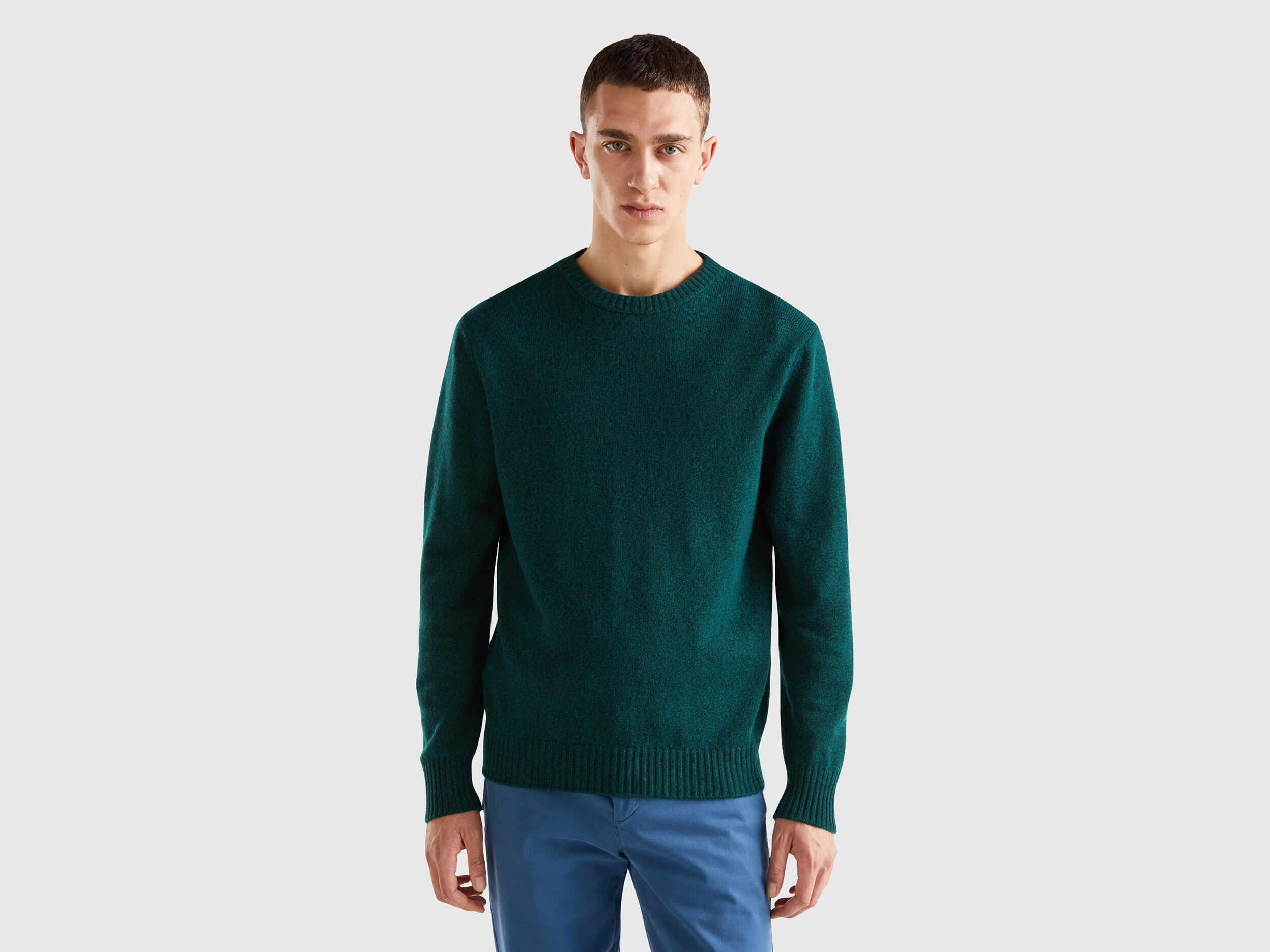 Maglia girocollo in misto lana e cashmere Verde Scuro Uomo Benetton